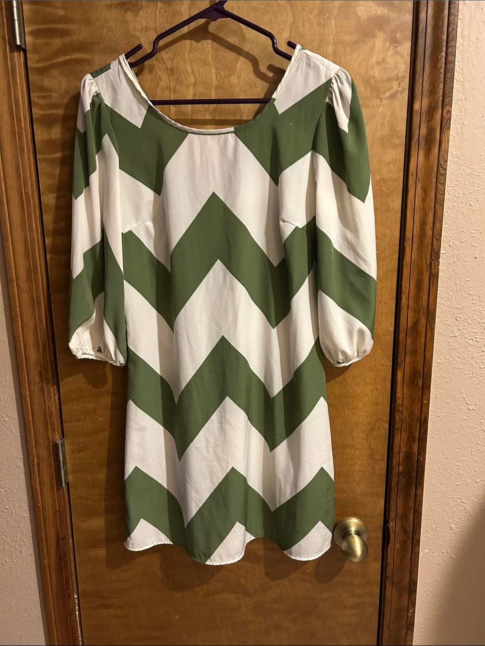Olive Green and White Chevron Mini Dress - Excellent Condition